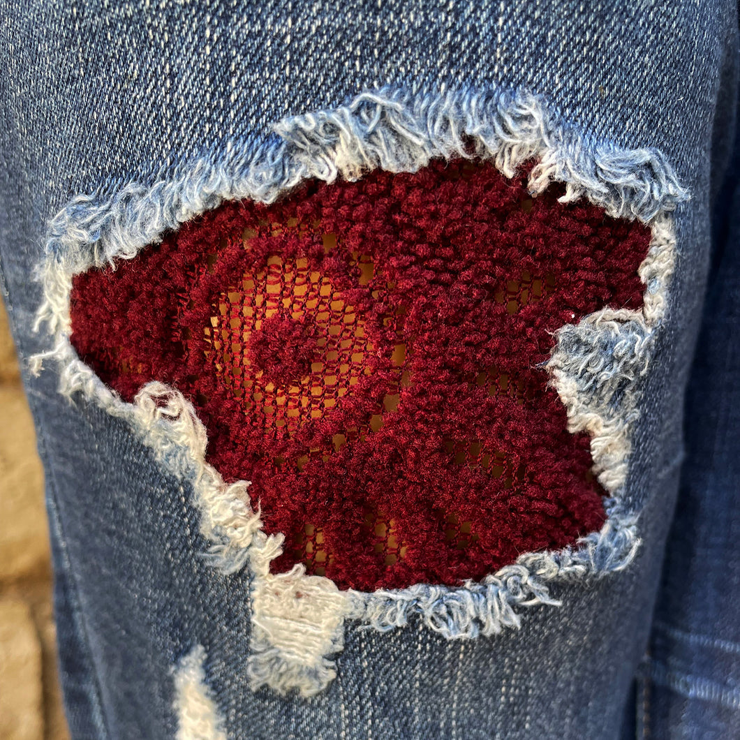 Burgundy Crochet Lace Flowers Patch & Repair Kit